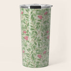 William Morris Arbutus Green Olive Pink Vintage Pattern Travel Mug Gallery Image 1