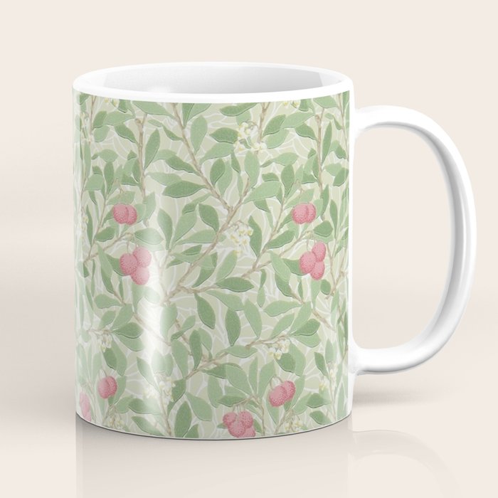 William Morris Arbutus Green Olive Pink Vintage Pattern Coffee Mug Gallery Image 1