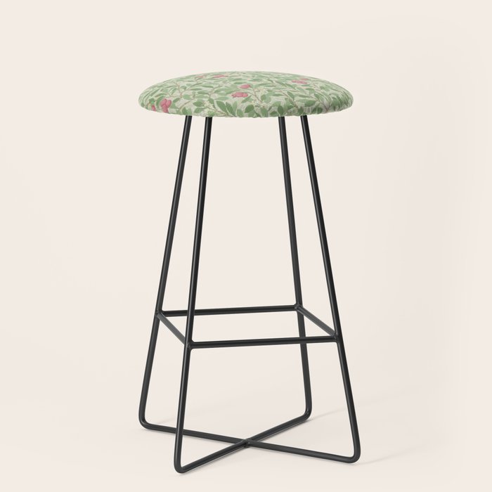 William Morris Arbutus Green Olive Pink Vintage Pattern Stool Gallery Image 1
