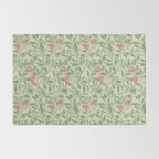 William Morris Arbutus Green Olive Pink Vintage Pattern Rug Gallery Image 2