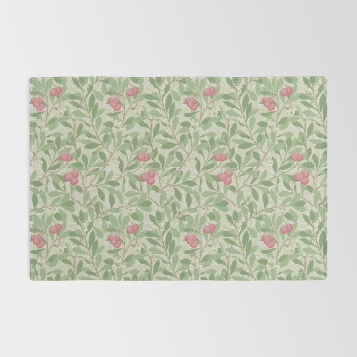 William Morris Arbutus Green Olive Pink Vintage Pattern Rug Gallery Image 2