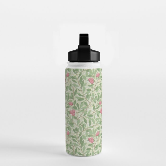 William Morris Arbutus Green Olive Pink Vintage Pattern Water Bottle Gallery Image 2