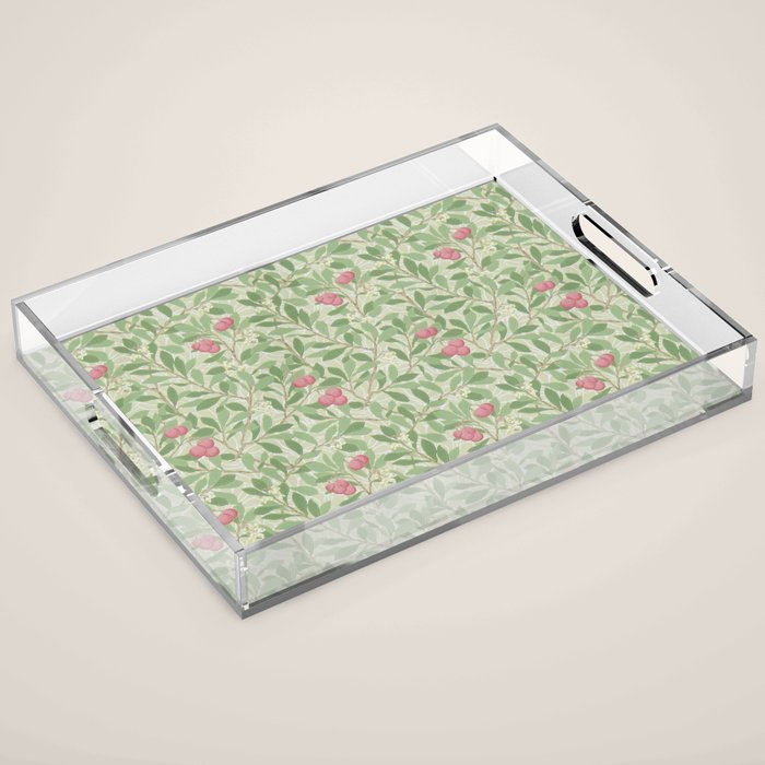 William Morris Arbutus Green Olive Pink Vintage Pattern Acrylic Tray Gallery Image 1