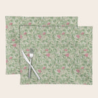 William Morris Arbutus Green Olive Pink Vintage Pattern Placemat Gallery Image 1
