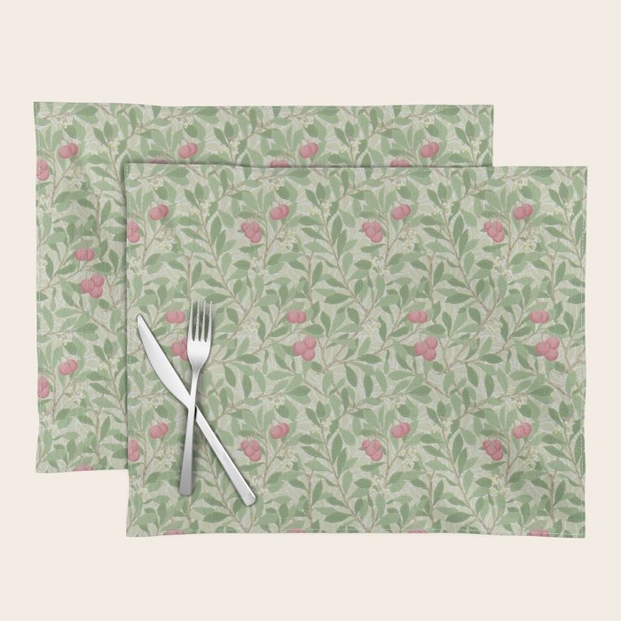 William Morris Arbutus Green Olive Pink Vintage Pattern Placemat Gallery Image 1