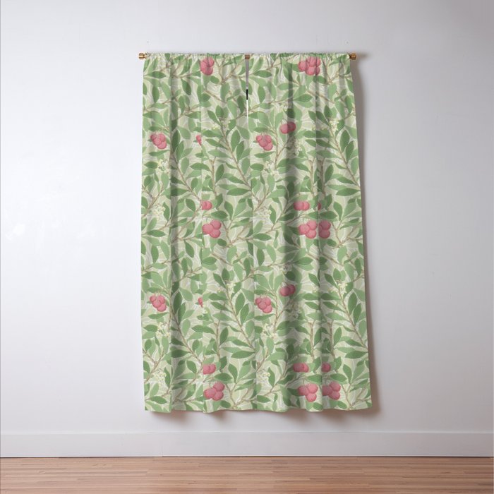 William Morris Arbutus Green Olive Pink Vintage Pattern Window Curtain Gallery Image 3
