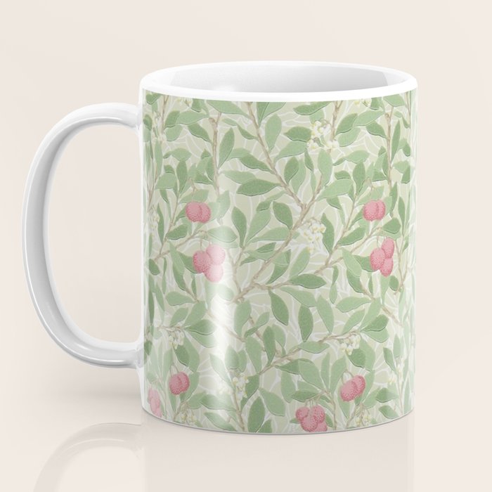 William Morris Arbutus Green Olive Pink Vintage Pattern Coffee Mug Gallery Image 3
