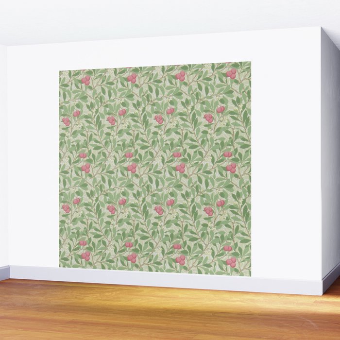 William Morris Arbutus Green Olive Pink Vintage Pattern Wall Mural Gallery Image 2