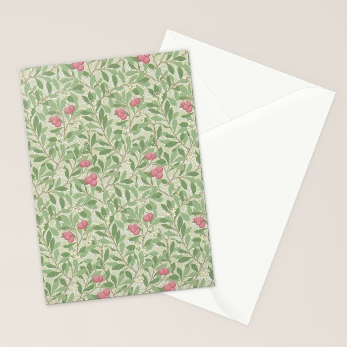 William Morris Arbutus Green Olive Pink Vintage Pattern Stationery Card Gallery Image 2