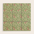 William Morris Arbutus Green Olive Pink Vintage Pattern Wood Wall Art Gallery Image 1