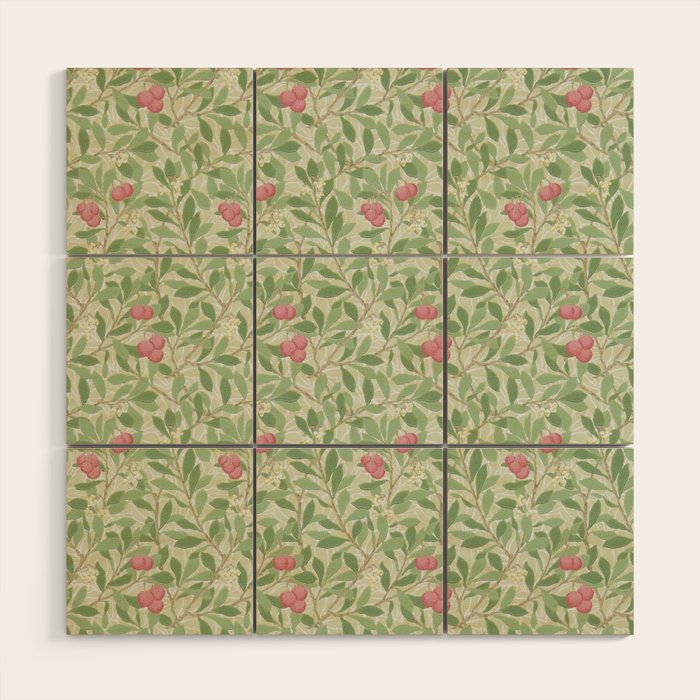 William Morris Arbutus Green Olive Pink Vintage Pattern Wood Wall Art Gallery Image 1