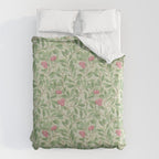 William Morris Arbutus Green Olive Pink Vintage Pattern Duvet Cover Gallery Image 6