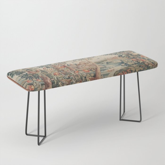 Antique 18th Century French Verdure Flower Garden Tapestry Bench Gallery Image 1