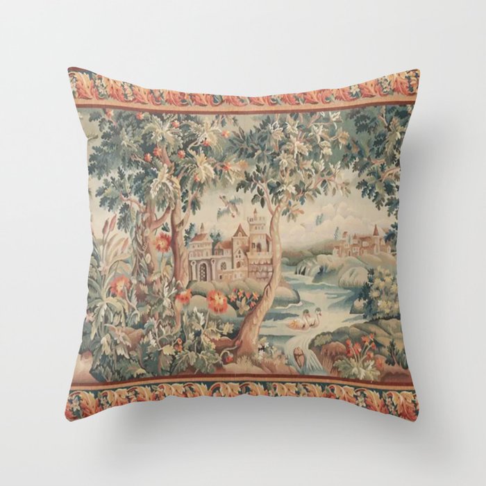 Antique 18th Century French Verdure Flower Garden Tapestry Throw Pillow Gallery Image 6