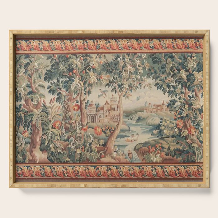 Antique 18th Century French Verdure Flower Garden Tapestry Serving Tray Gallery Image 1