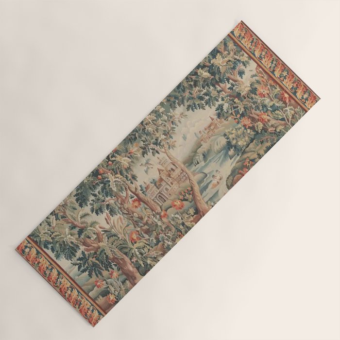 Antique 18th Century French Verdure Flower Garden Tapestry Yoga Mat Gallery Image 1