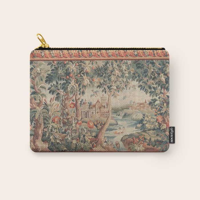 Antique 18th Century French Verdure Flower Garden Tapestry Carry All Pouch Gallery Image 1
