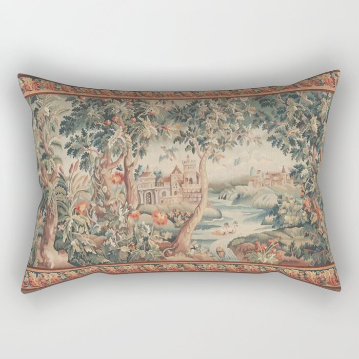 Antique 18th Century French Verdure Flower Garden Tapestry Rectangular Pillow Gallery Image 1