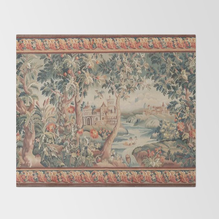 Antique 18th Century French Verdure Flower Garden Tapestry Throw Blanket Gallery Image 2