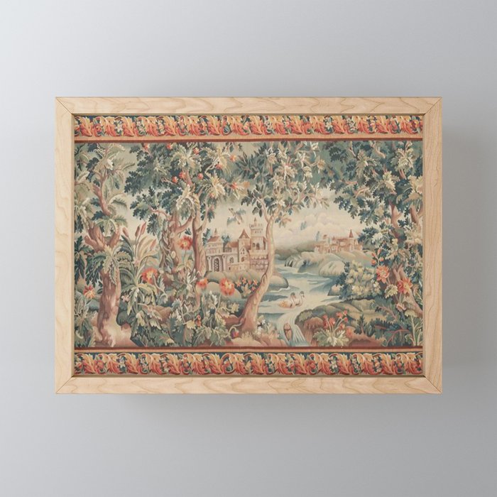 Antique 18th Century French Verdure Flower Garden Tapestry Mini Art Print Gallery Image 1