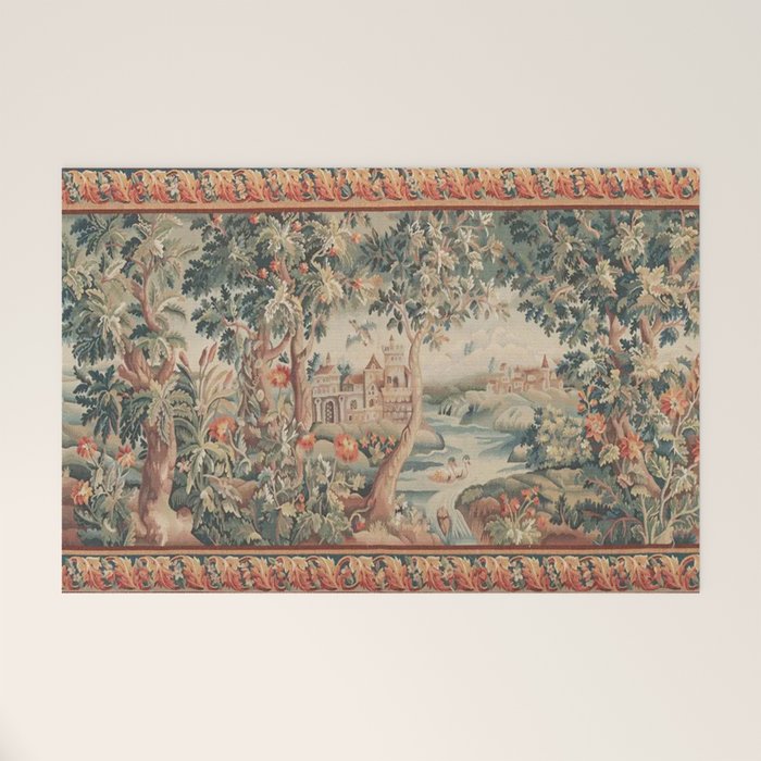 Antique 18th Century French Verdure Flower Garden Tapestry Welcome Mat Gallery Image 1