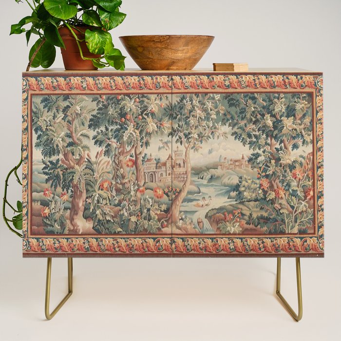 Antique 18th Century French Verdure Flower Garden Tapestry Credenza Gallery Image 1