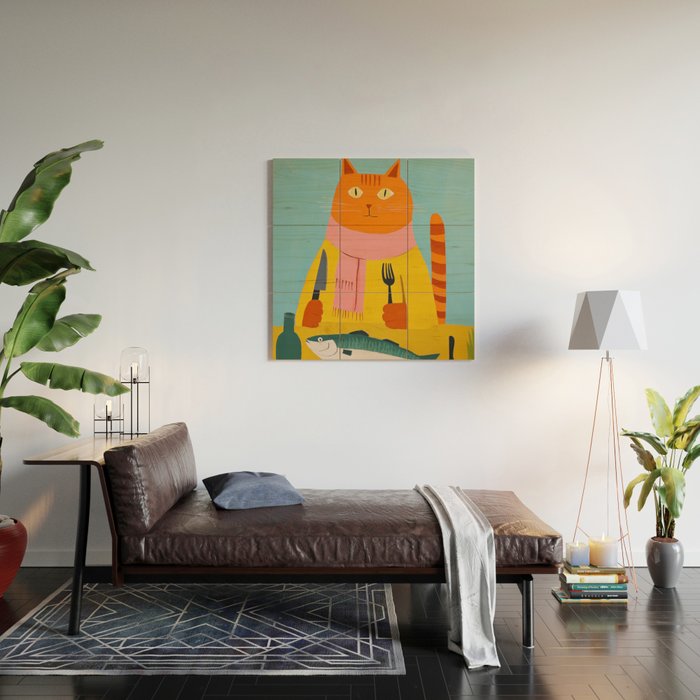 Hungry Cats Fish Feast Wood Wall Art Gallery Image 2