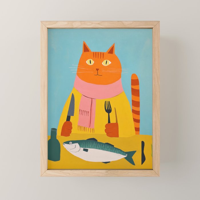 Hungry Cats Fish Feast Mini Art Print Gallery Image 1