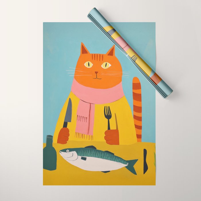 Hungry Cats Fish Feast Wrapping Paper Gallery Image 1