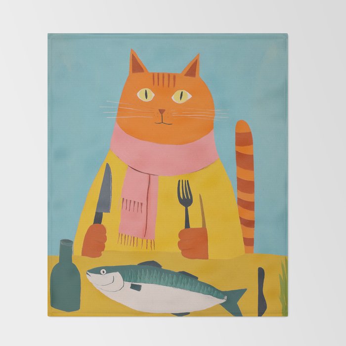 Hungry Cats Fish Feast Throw Blanket Gallery Image 2
