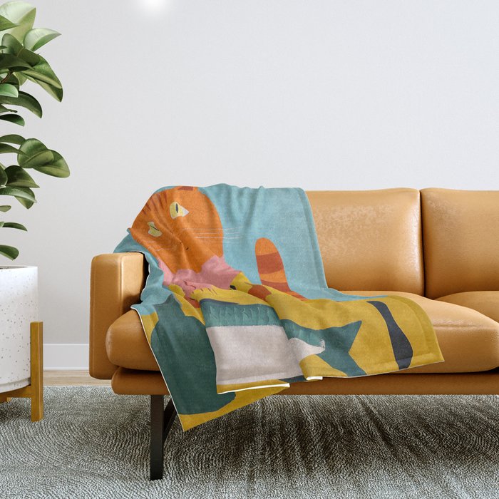 Hungry Cats Fish Feast Throw Blanket Gallery Image 1