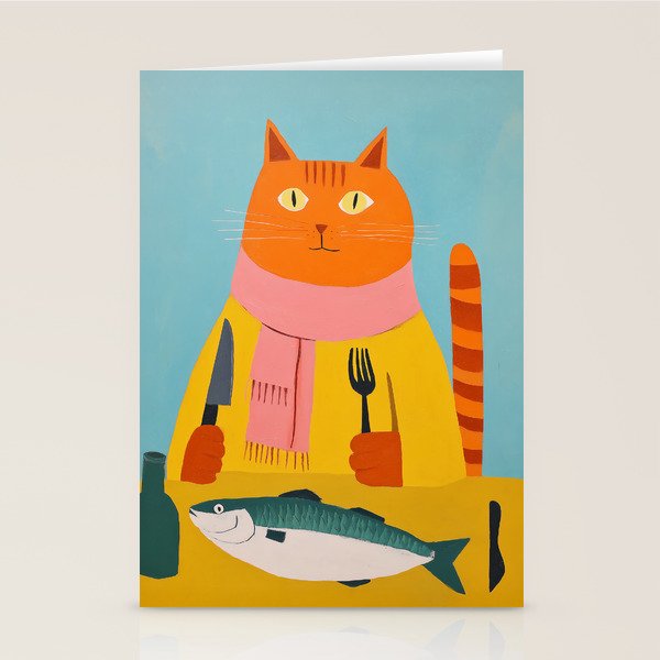 Hungry Cats Fish Feast Stationery Card Gallery Image 1