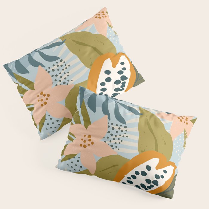 Modern exotic jungle cocoa beans, flowers and plants illustration Pillow Sham Gallery Image 1