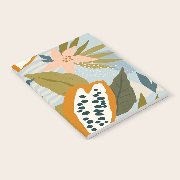 Modern exotic jungle cocoa beans, flowers and plants illustration Notebook Gallery Image 1