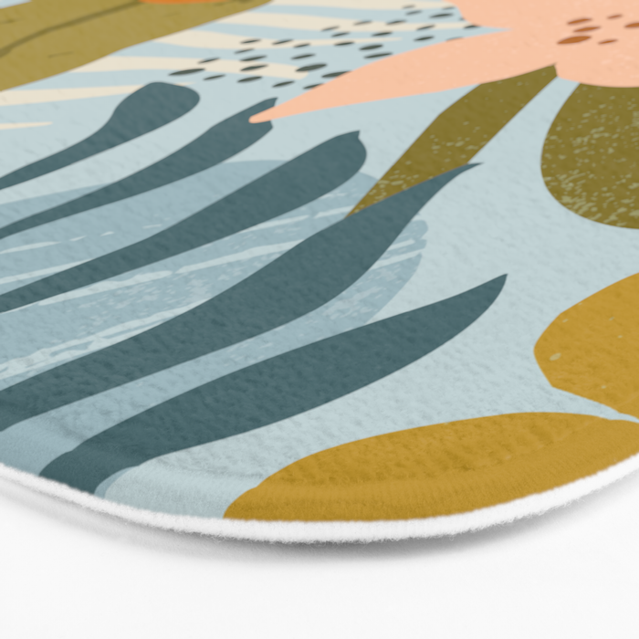 Modern exotic jungle cocoa beans, flowers and plants illustration Bath Mat Gallery Image 3