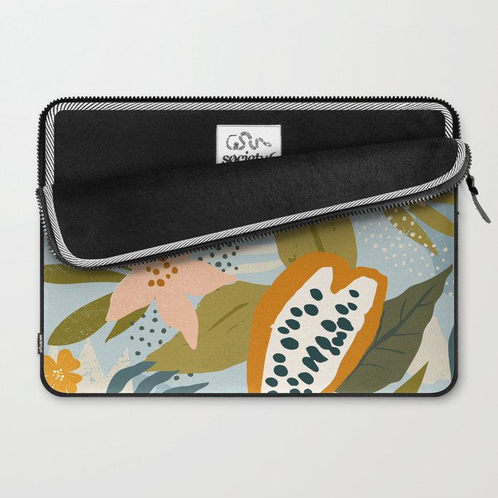 Modern exotic jungle cocoa beans, flowers and plants illustration Laptop Sleeve Gallery Image 2