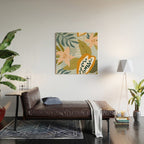 Modern exotic jungle cocoa beans, flowers and plants illustration Wood Wall Art Gallery Image 2