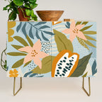 Modern exotic jungle cocoa beans, flowers and plants illustration Credenza Gallery Image 1