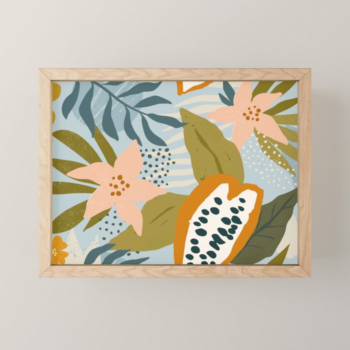 Modern exotic jungle cocoa beans, flowers and plants illustration Mini Art Print Gallery Image 1