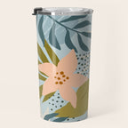 Modern exotic jungle cocoa beans, flowers and plants illustration Travel Mug Gallery Image 3