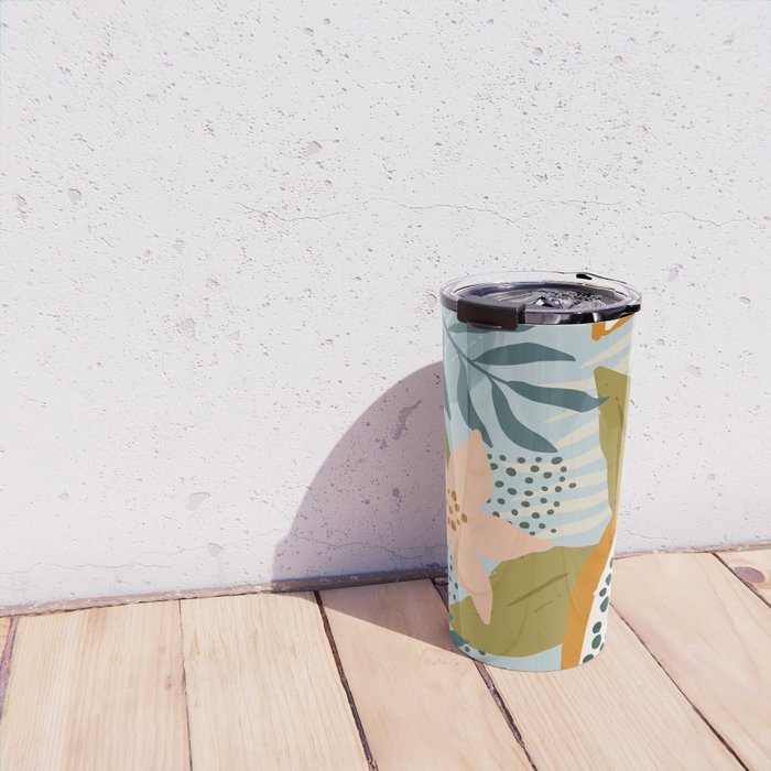 Modern exotic jungle cocoa beans, flowers and plants illustration Travel Mug Gallery Image 4