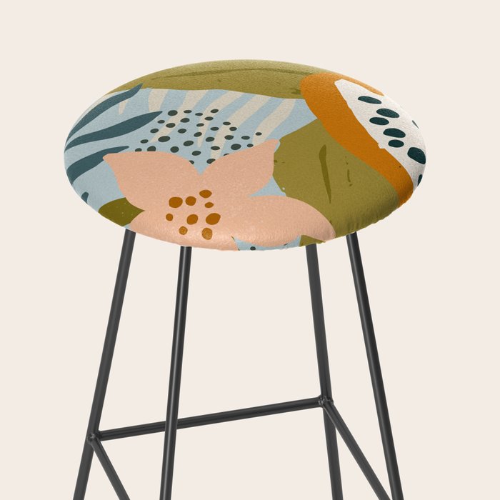 Modern exotic jungle cocoa beans, flowers and plants illustration Stool Gallery Image 2