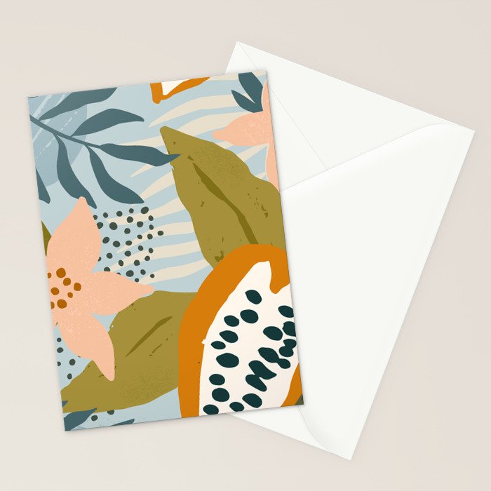 Modern exotic jungle cocoa beans, flowers and plants illustration Stationery Card Gallery Image 2