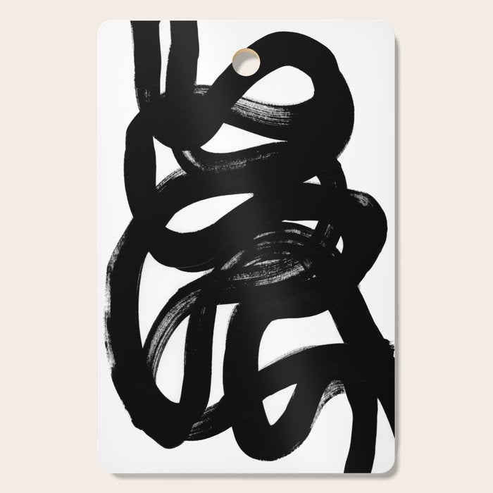 Swirl Black & White Minimalist Abstract Mid century Ink Art Dark Brush Strokes Cutting Board Gallery Image 1