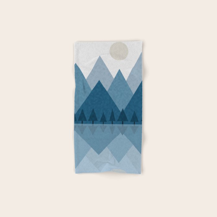 Calming Abstract Geometric Mountains Blue Bath Towel Gallery Image 1