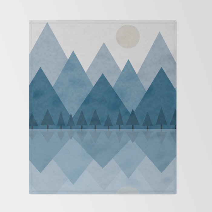 Calming Abstract Geometric Mountains Blue Throw Blanket Gallery Image 2