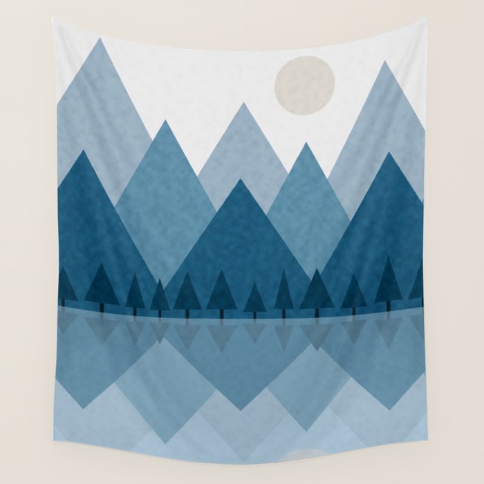 Calming Abstract Geometric Mountains Blue Wall Tapestry Gallery Image 4