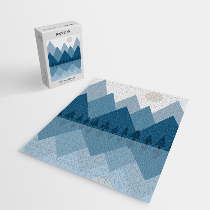 Calming Abstract Geometric Mountains Blue Jigsaw Puzzle Gallery Image 2