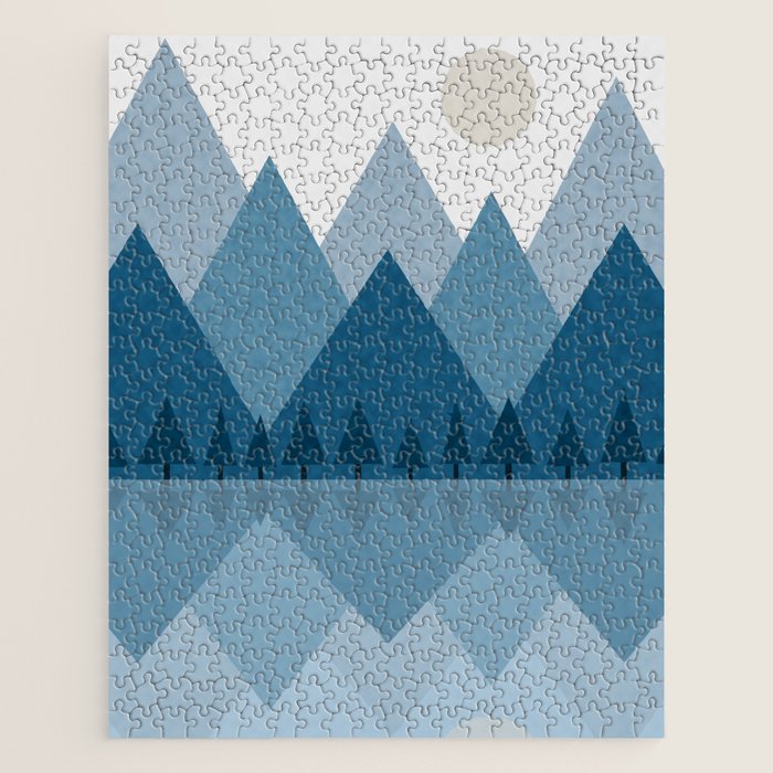 Calming Abstract Geometric Mountains Blue Jigsaw Puzzle Gallery Image 1