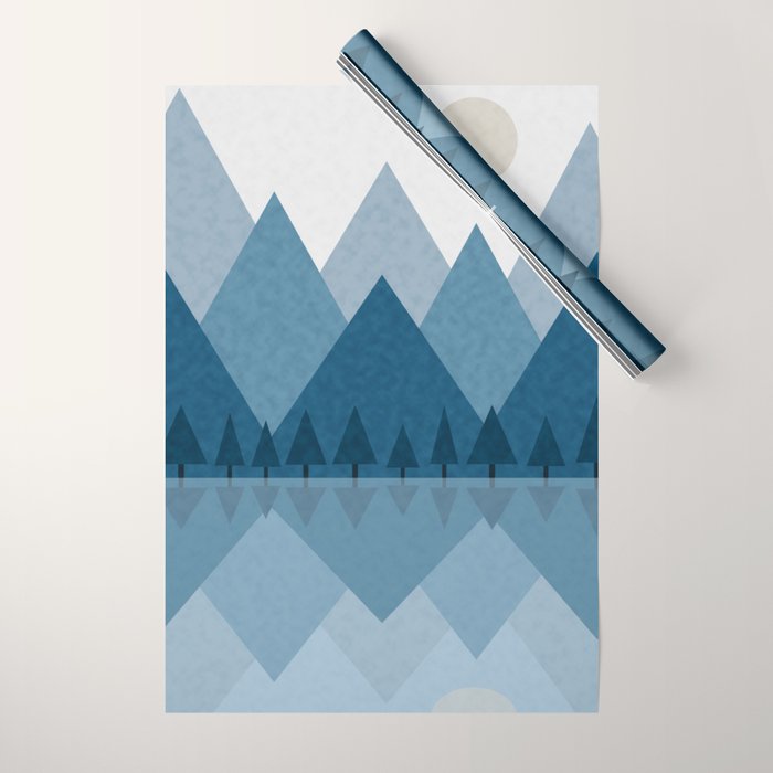 Calming Abstract Geometric Mountains Blue Wrapping Paper Gallery Image 1